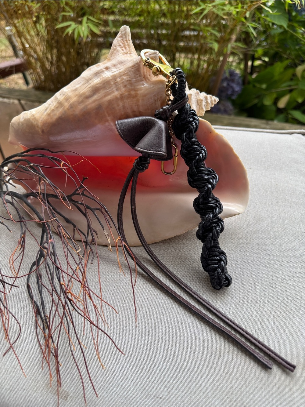 Celine Dark Brown Braided Tassel Key/Bag Charm Gold Clip